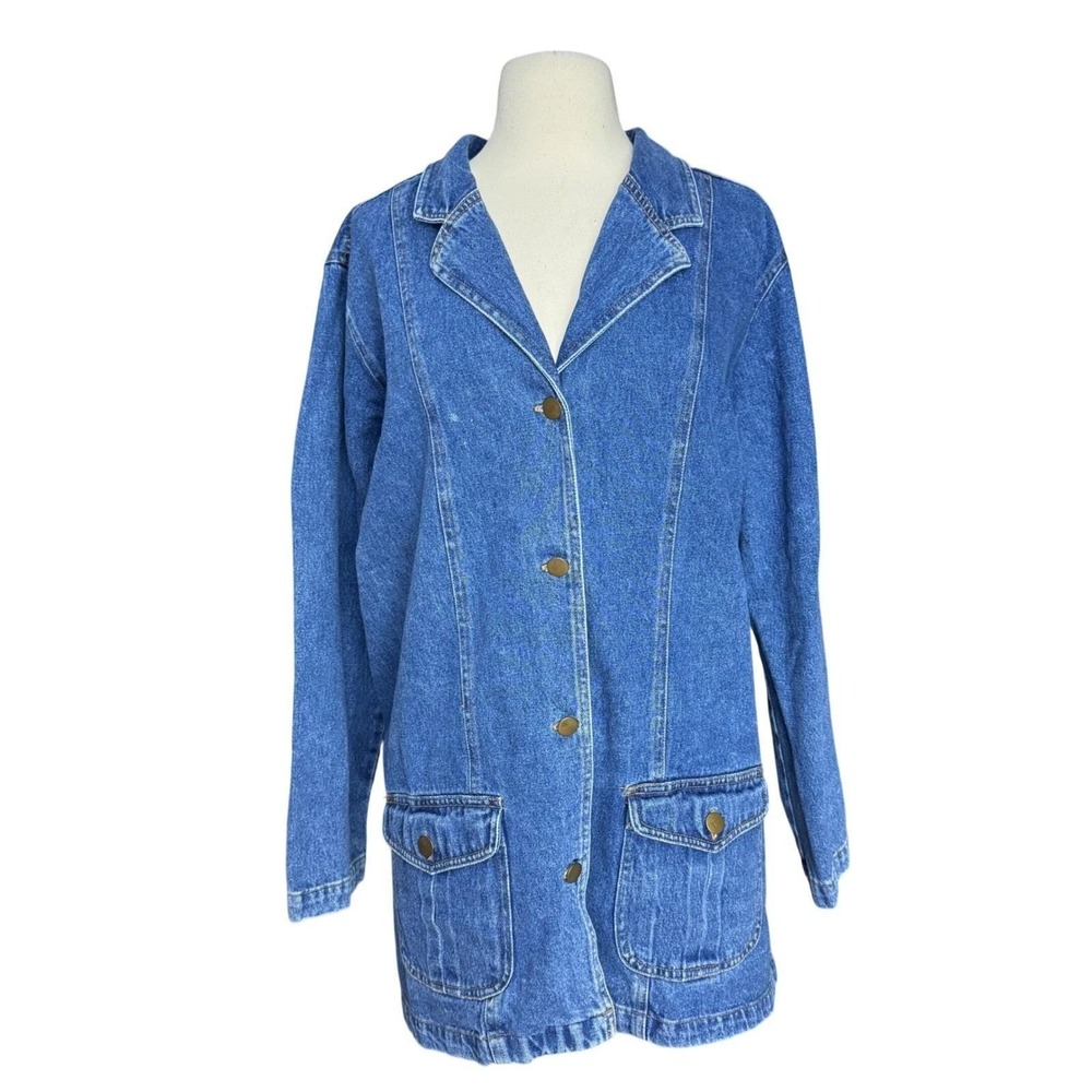 Vintage 80's Women's XL Denim Blazer Jacket Button Up Blue Denim Funky NY style